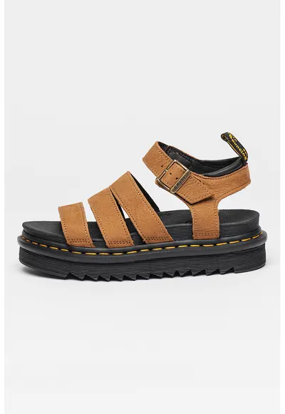 Sandale din piele nabuc cu talpa flatform Blaire - Maro camel
