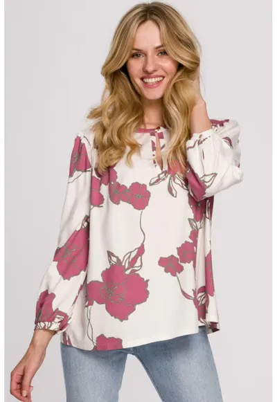 Bluza cu maneci bufante - - Alb/Roz