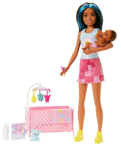 Papusa - Barbie Mamica bruneta cu bebelus