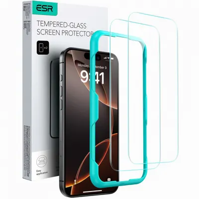 Folie de protectie Ecran ESR pentru Apple iPhone 16 / 15, Sticla Securizata, Full Glue, Set 2 bucati, Neagra