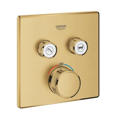 Baterie dus Grohe Grohtherm Smartcontrol 29124GN0, 2 iesiri, termostat, push&turn, masca metalica, filtru impuritati, necesita set fixare, mat, Cool sunrise