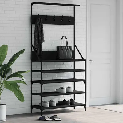 vidaXL Suport de haine cu raft de pantofi, negru, 90x34x184 cm