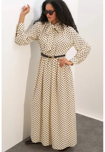 Rochie maxi - A-line - buline - bej - poplin viscoza si nailon