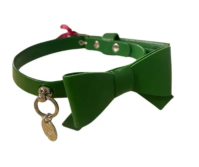 Zgarda caini, verde, din ecopiele cu decor fundita, 25 cm