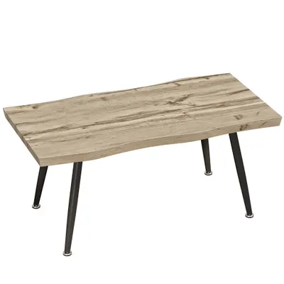 HOMCOM Măsuță de Cafea cu Blat Gros, Picioare Reglabile, Design Nordic cu Picioare din Oțel, 100x50x45 cm, Stejar | Aosom Romania