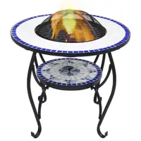 Gossi masa cu vatra de foc, mozaic albastru si alb, 68 cm, ceramica