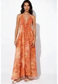 Rochie Maxi - Casual - Portocalie - Poliester-Elastan
