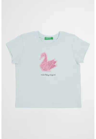 Tricou cu aplicatii stralucitoare - Roz/Verde menta