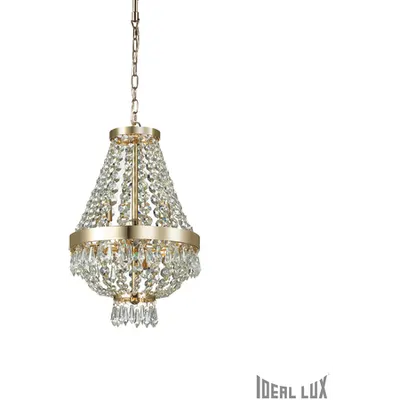 Candelabru cu margele din cristal si elemente decorative octogonale 4x40W Auriu
