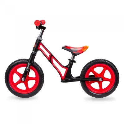 Bicicleta copii fara pedale Kidwell Comet Black Red 12 inch, cu cadru din magneziu, roti din spuma EVA, scaun reglabil pe inaltime 36-44 cm, inaltimea copilului 80-120 cm, greutatea maxima admisa 35 kg
