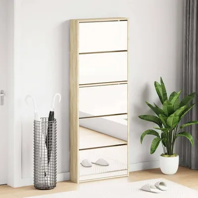vidaXL Pantofar cu 5 niveluri și oglindă, stejar, 63 x 17 x 169,5 cm