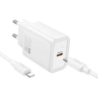 Set Adaptor HOCO N60 si Cablu Lightning, pentru iPhone, Incarcare rapida 20W, Alb Engros