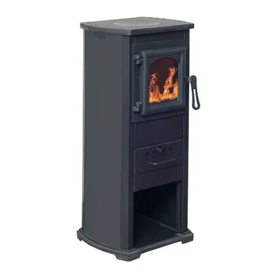 Semineu pe lemne Termo Klasik Lux antracit cu plita de gatit si sticla termorezistenta 39 × 39 x 87 cm