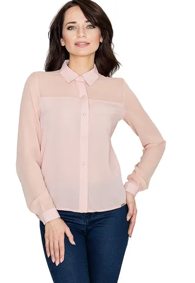 Camasa dama K229 - roz - poliester/elastan - maneca lunga - design elegant