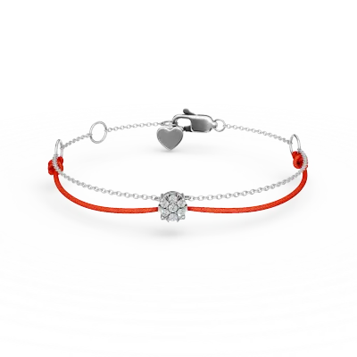 Bratara cu snur rosu si aur alb cu diamante de 0.1ct