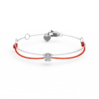 Bratara cu snur rosu din aur alb cu diamante de 0.1ct