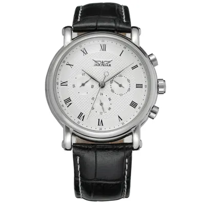 Ceas Bărbați Jaragar 6908 Negru-Alb - Design Business, Funcții Multiple, Afișaj Săptămânal, Rezistent la Apă 3ATM