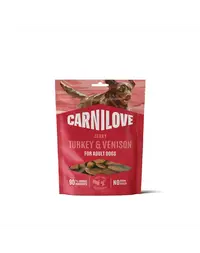 CARNILOVE Jerky Snack Turkey & Venison snack din carne pentru câini 100 g