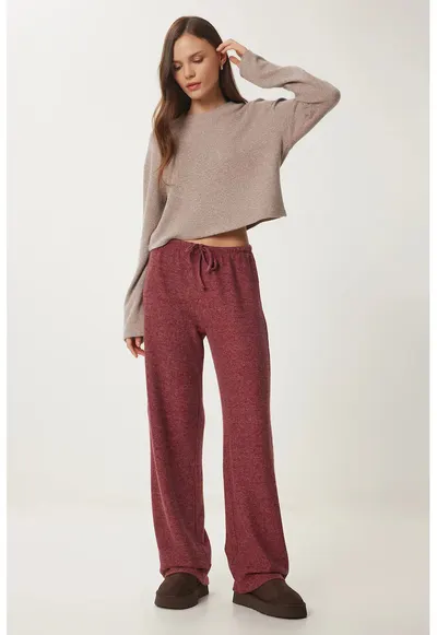 Pantaloni dama - Happiness Istanbul - snur - rosu - textil - Visiniu