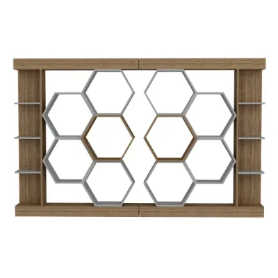 Biblioteca SUENO, alb + nuc, 140x29,6x177,4 cm