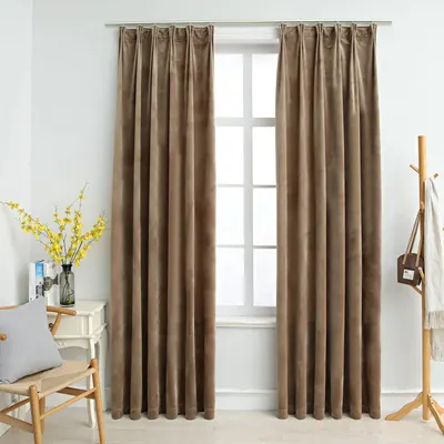 Gossi draperii opace, 2 buc., bej, 140x175 cm, catifea, cu carlige