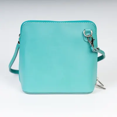 Geanta crossbody, turcoaz deschis, din piele naturala