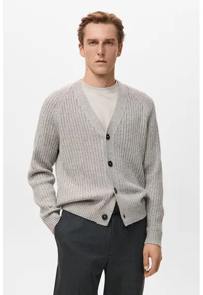 Cardigan striat din amestec de lana cu maneci raglan - Maro taupe deschis
