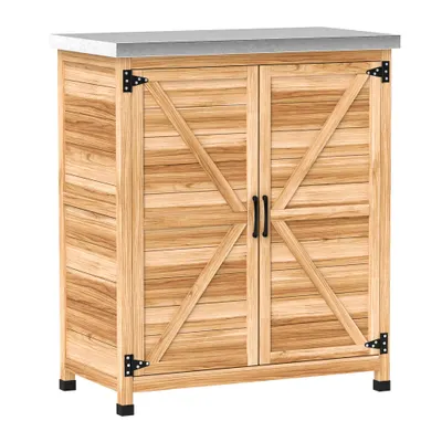 Outsunny Dulap de Exterior cu Raft și Bancă de Lucru Superioară, 79x43x92 cm, Lemn Natural | Aosom Romania