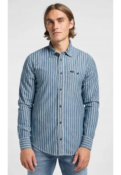 Camasa barbati - LEESURE SHIRT - albastru - bumbac - maneca scurta - regular fit