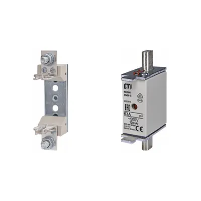 Pachet Protectie Circuit Electric: Soclu Siguranta Fuzibila NH00/NH000 1P (M8), Siguranta Fuzibila NH000 gG 63A 500V