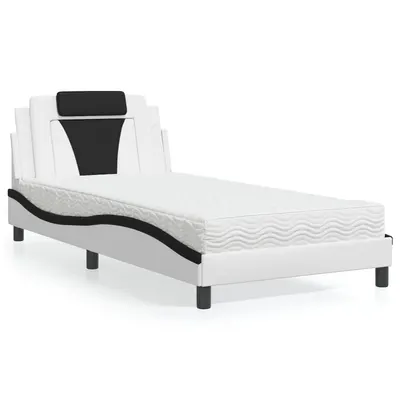 vidaXL Pat, Viana, cu saltea, alb și negru, 100x200 cm, piele ecologică