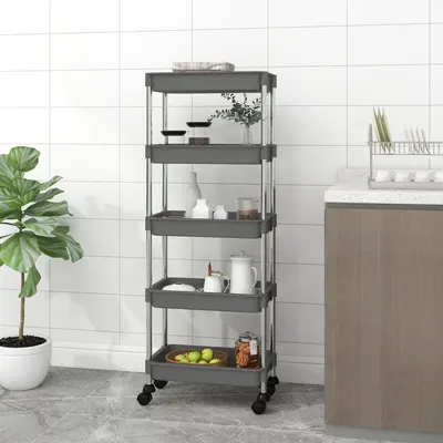 vidaXL Cărucior de bucătărie 5 niveluri gri 42x29x128 cm fier și ABS