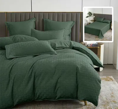 Lenjerie de pat natur uni stripe 6 piese cu cearsaf (verde)