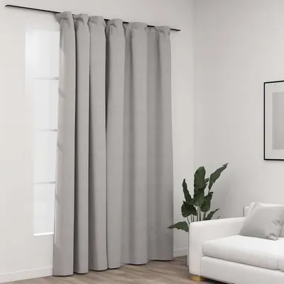 vidaXL Draperie opacă, aspect de in, gri, 290 x 245 cm, cu cârlige