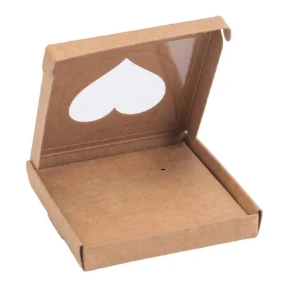 Cutie mică pentru bijuterii cu fereastră inimă – kraft (set 50 buc) 6x6x1cm