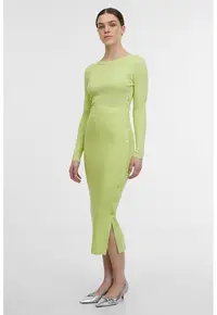 Fusta midi din tricot cu slit lateral cu nasturi - Verde lime