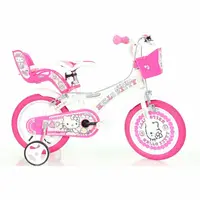 Bicicleta copii, Dino Bikes, Hello Kitty, Roti ajutatoare, Cosulet frontal, Scaunel pentru papusi, 16 inch, Cadru din otel, Pana la 125 cm, White