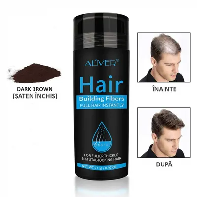 Fibre pentru par rar, pudra, Aliver, Saten inchis (Dark Brown), 27.5 g