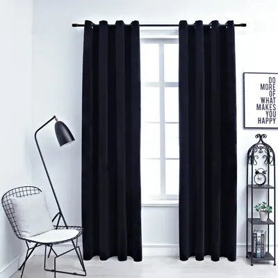 Gossi draperii opace cu inele, 2 buc., negru, 140 x 245 cm, catifea