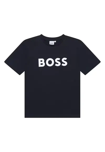 Tricou din bumbac cu imprimeu logo contrastant - Bleumarin