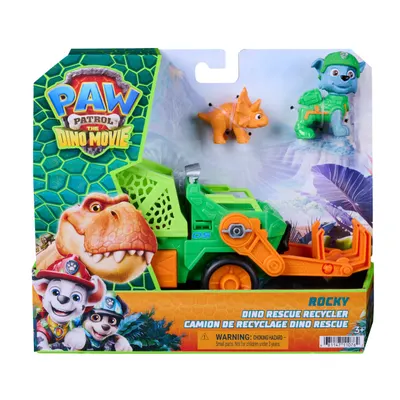 Vehicul de salvare cu figurina, Paw Patrol, Dino Rescue Recycler, Rocky, 6075772
