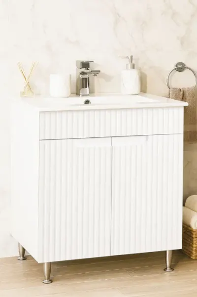 Set Baza front MDF si Lavoar seria 033, montat, 70 cm, alb rustic