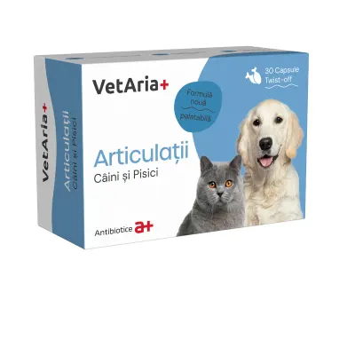 VETARIA+ Articulatii, supliment sistem articular câini și pisici, Pui, capsule VETARIA+ Articulatii, XS-XL, supliment sistem articular câini și pisici, Pui, cutie, 30 capsule