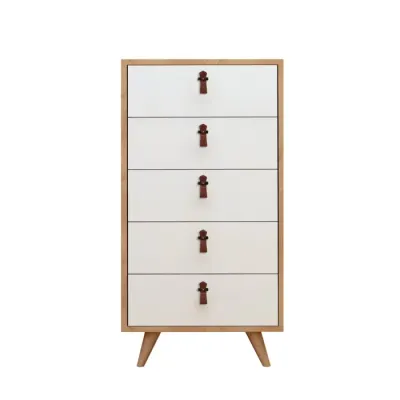 Comoda FRENZU, 5 sertare, stejar + alb, 50x40x103 cm