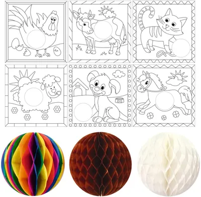 Set creativ cu hârtie tip fagure – 6 tablouri cu animale de la fermă, 22 x 22 cm