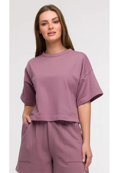 Bluza oversize cu maneci scurte - Mov - Mov