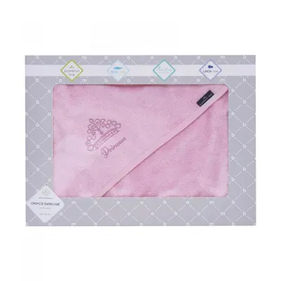 Prosop din fibra de bambus cu gluga pentru bebelusi si copii Hands-free Princess Pink 85x85cm