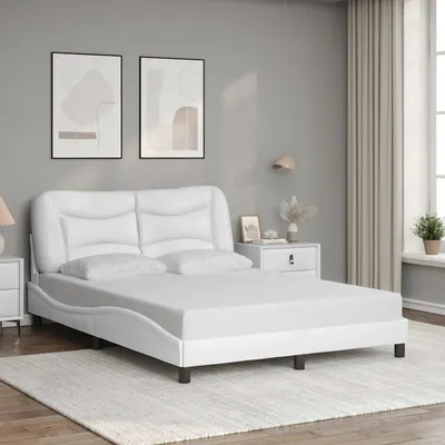 vidaXL Cadru de pat fără saltea, Hvar, alb, 140x190 cm, piele ecologică