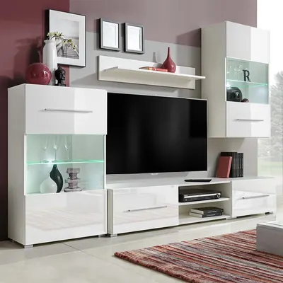 Gossi set mobilier comoda tv de perete, 5 piese, iluminare led, alb