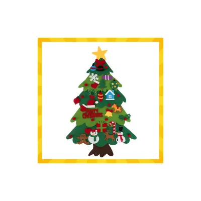 Brad de Craciun din fetru, iluminare LED, 26 elemente decorative, prindere velcro, multicolor